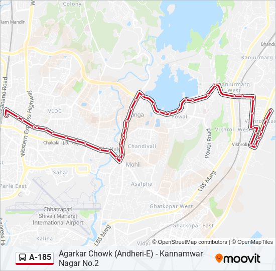 A-185 bus Line Map