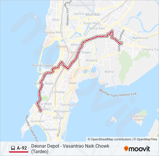 A-92 bus Line Map