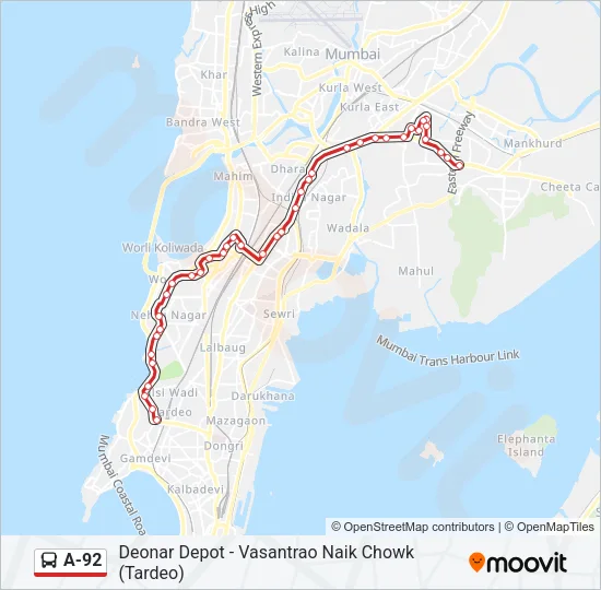 A-92 Bus Line Map