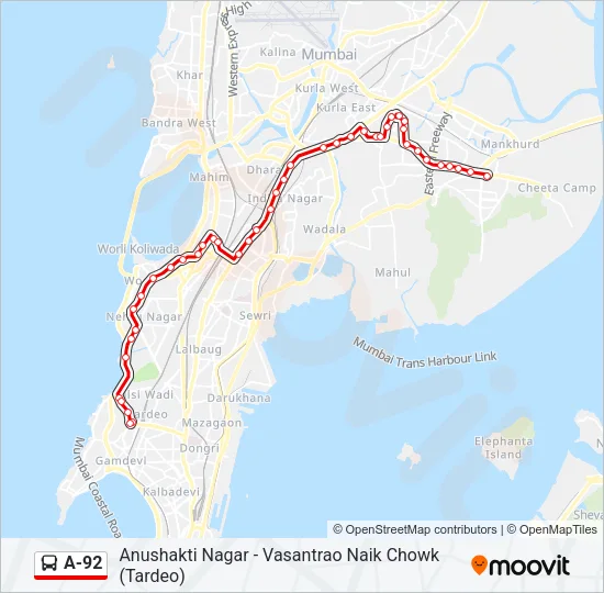 A-92 Bus Line Map