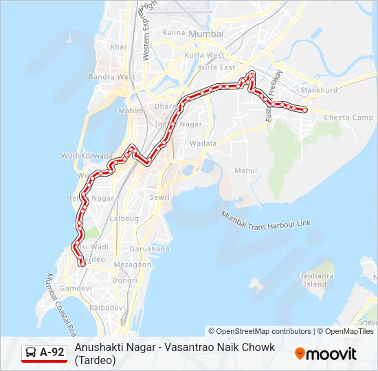 A-92 Bus Line Map
