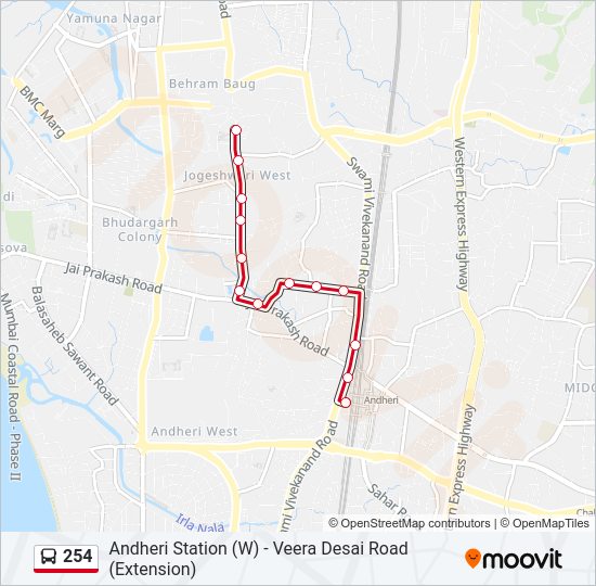 254 bus Line Map