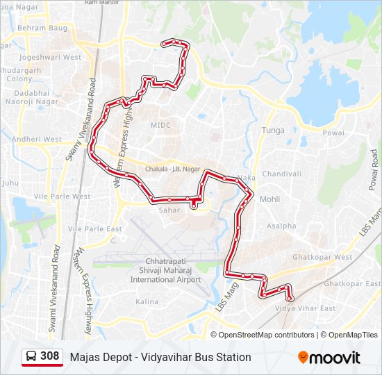 308 Bus Line Map