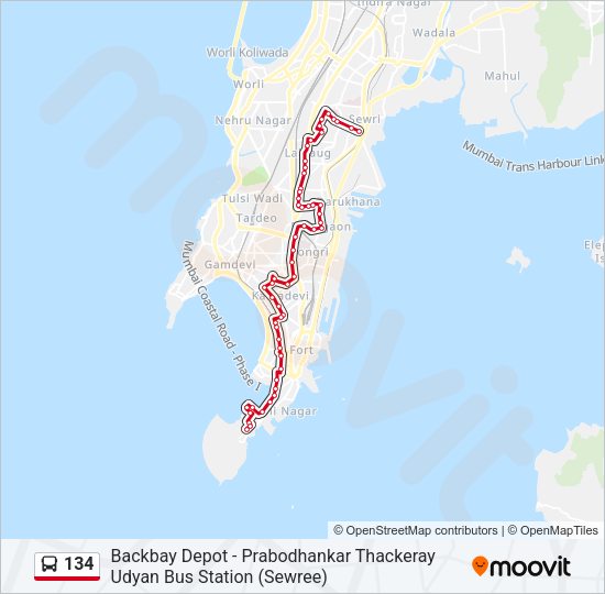 134 bus Line Map