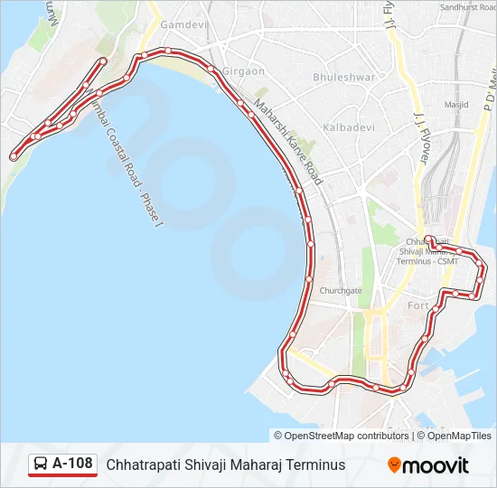 A-108 Bus Line Map