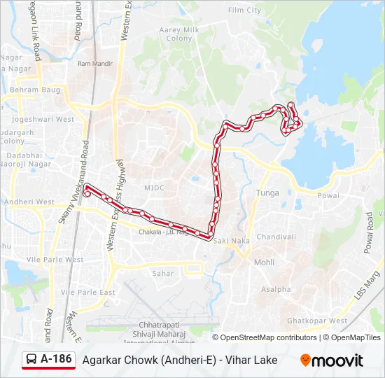 A-186 Bus Line Map