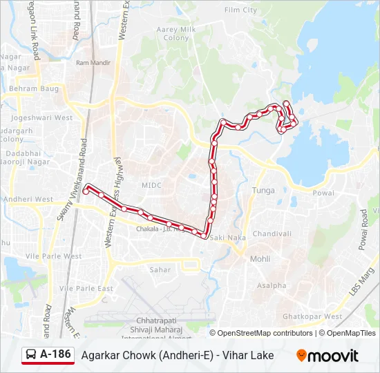 A-186 Bus Line Map