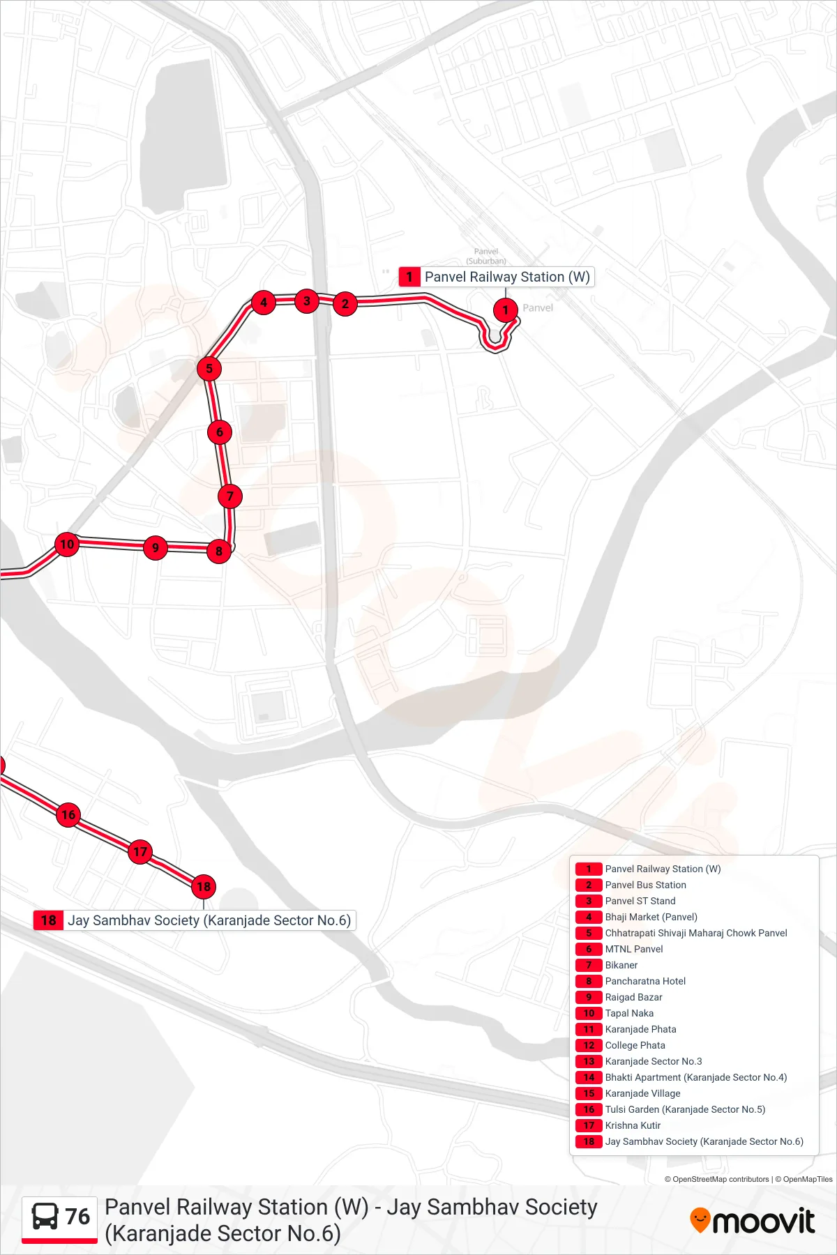76 bus Line (Jay Sambhav Society (Karanjade Sector No.6)) route and stops on a map