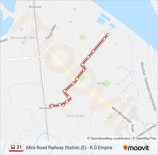 Mira Road Station Map 21 Route: Schedules, Stops & Maps - Mira Road Railway Station (E) (Updated)