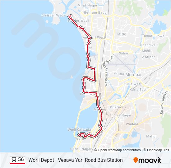 Mumbai Bus Route Map 56 Route: Schedules, Stops & Maps - Vesave Yari Road Bus Station (Updated)