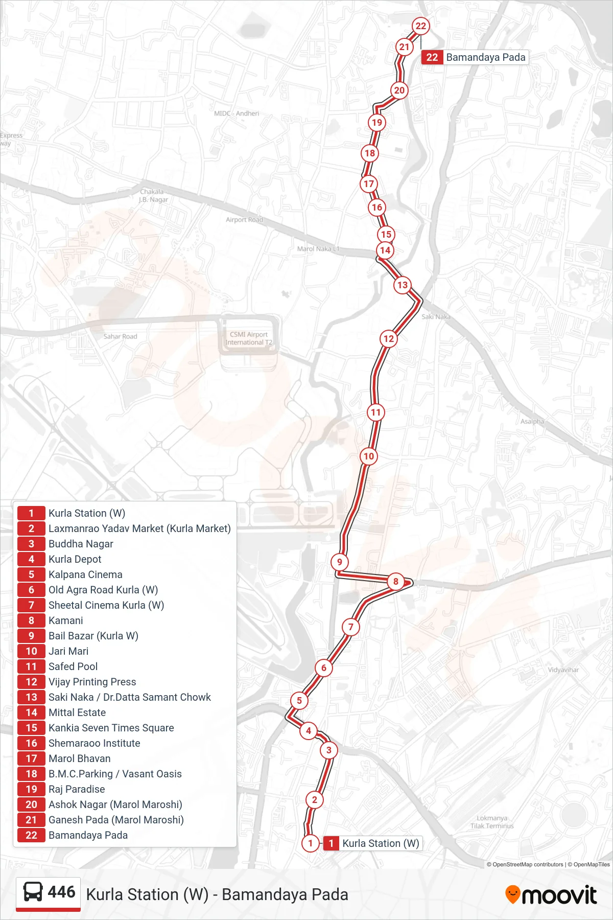 446 bus Line (Bamandaya Pada) route and stops on a map