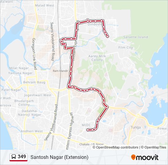 349 bus Line Map