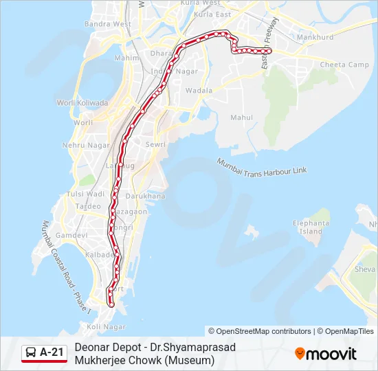 A-21 Bus Line Map