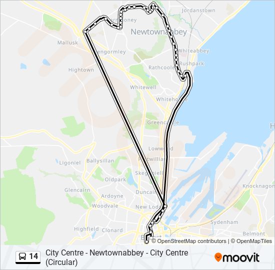 Bus 14 Route Map 14 Route: Schedules, Stops & Maps - City Centre - Newtownabbey - City  Centre (Circular) (Updated)