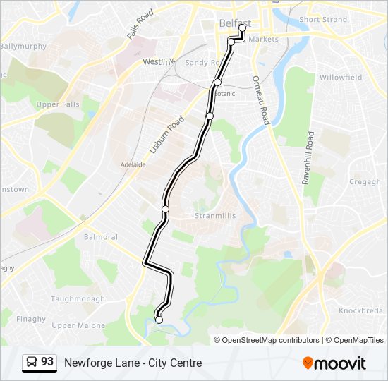 Bus 93 Route Map 93 Route: Schedules, Stops & Maps - City Centre - Newforge Lane (Updated)