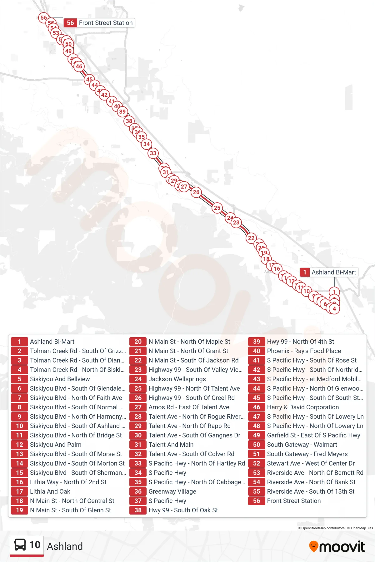 10 bus Line (Medford / Front St Station) route and stops on a map