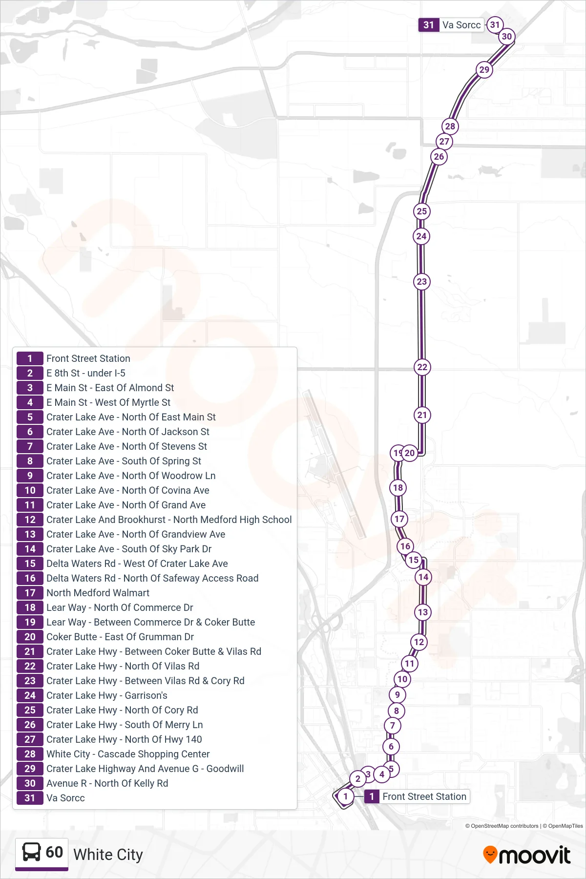60 bus Line (White City) route and stops on a map