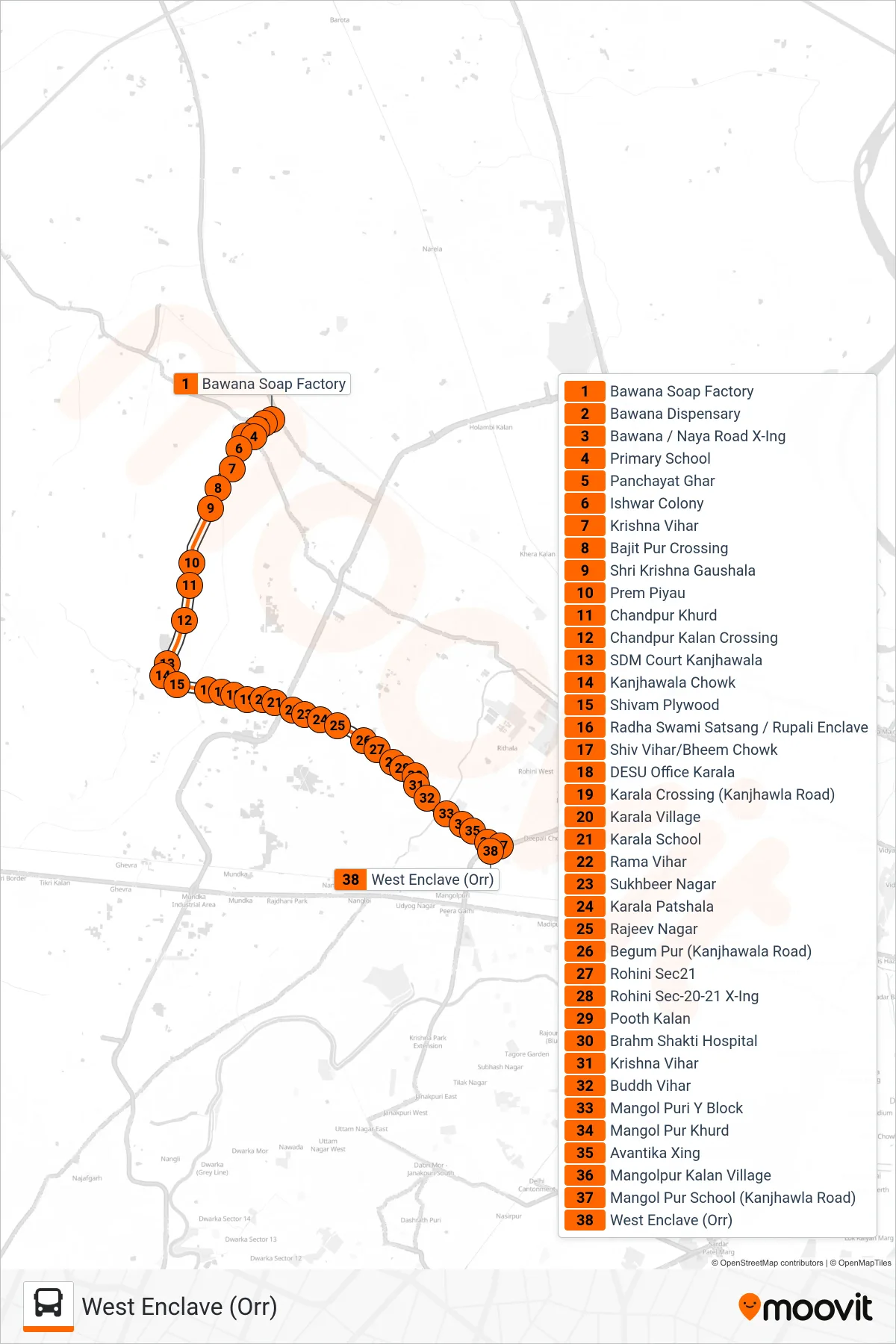 972AEXT bus Line (West Enclave (Orr)) route and stops on a map