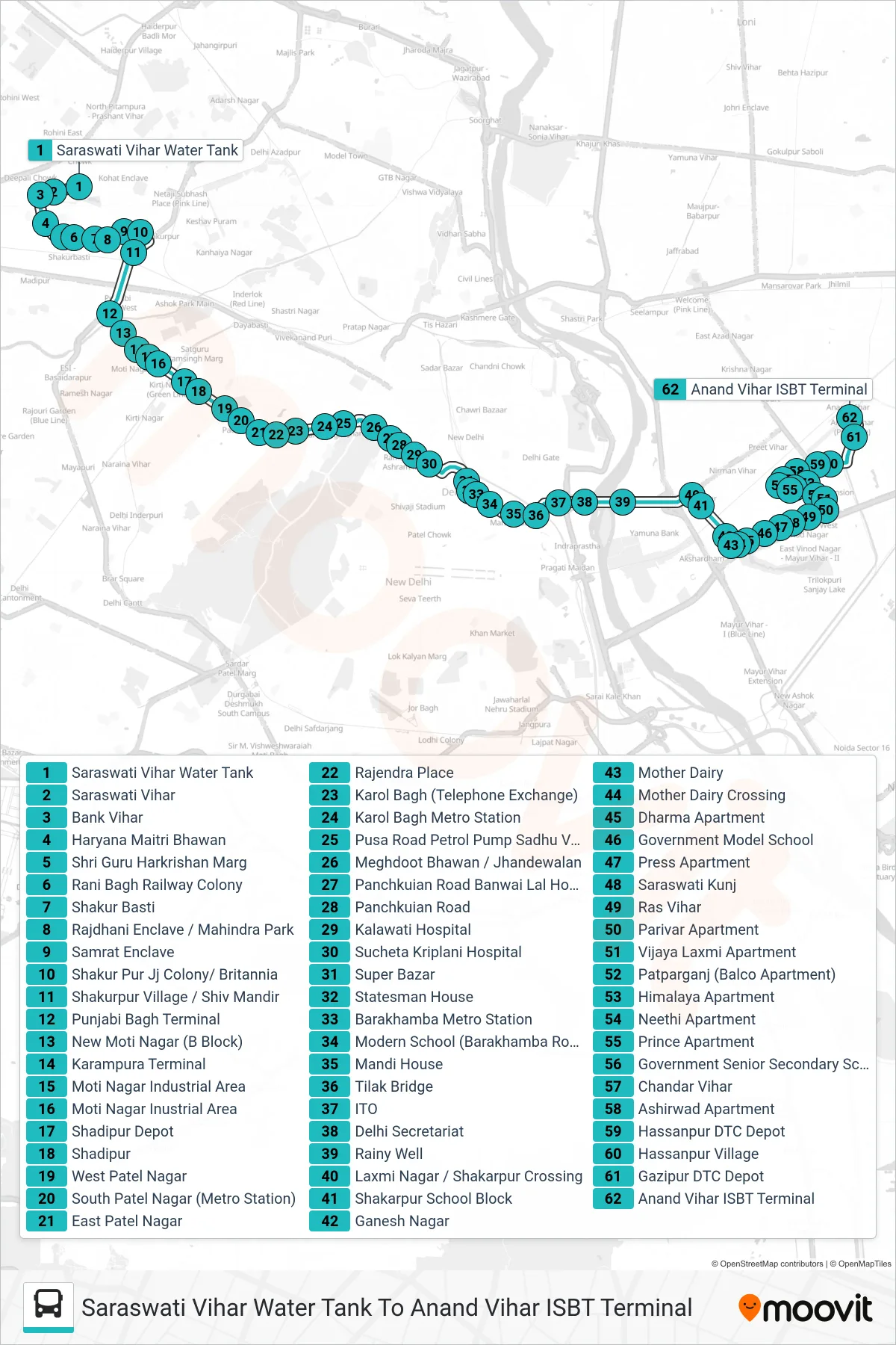85EXT SPL bus Line (Anand Vihar ISBT Terminal) route and stops on a map