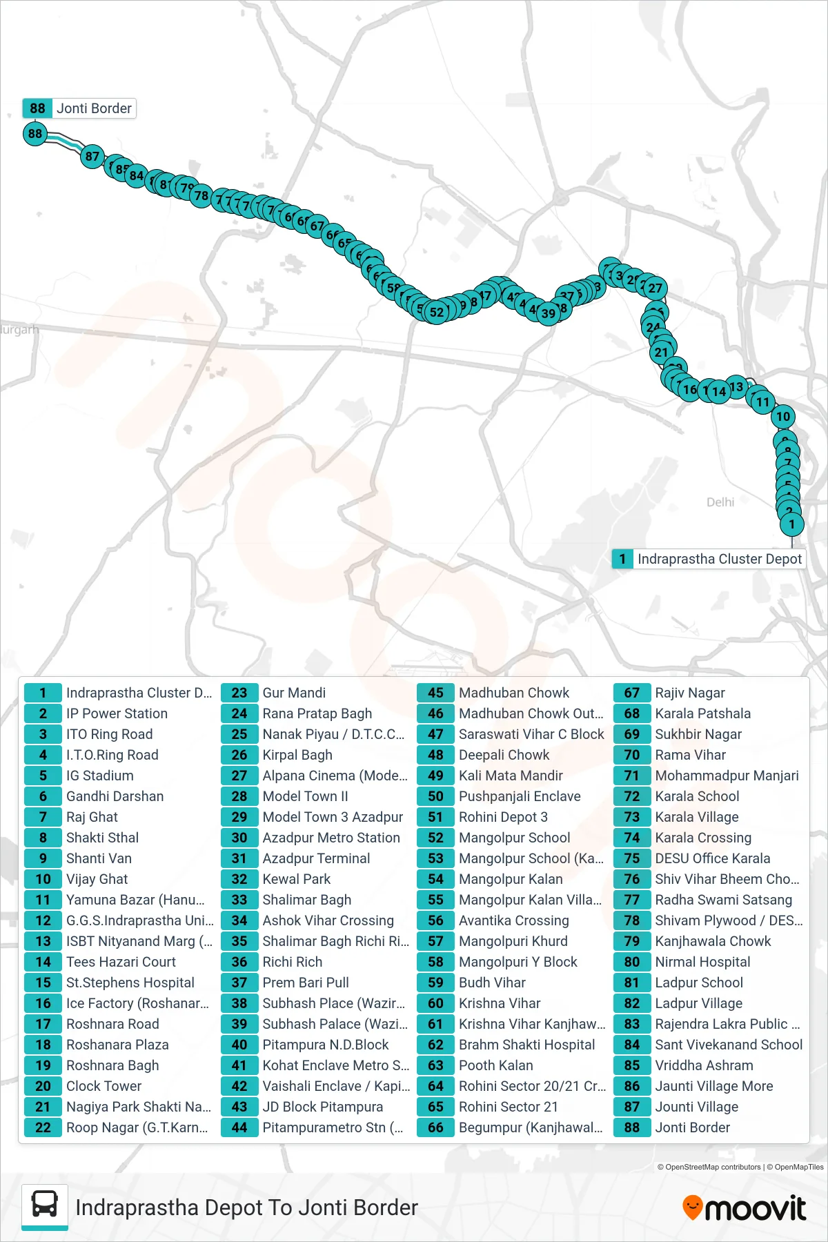 174B bus Line (Jonti Border) route and stops on a map