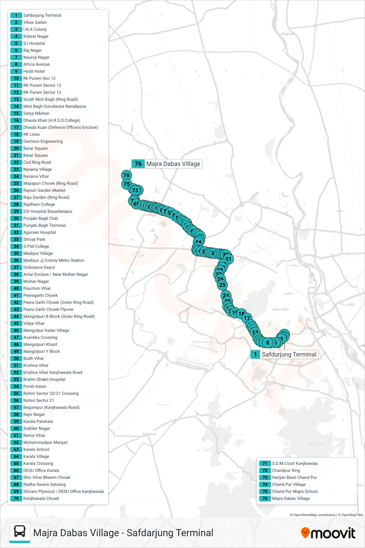 962SPL bus Line (Majra Dabas Village) route and stops on a map