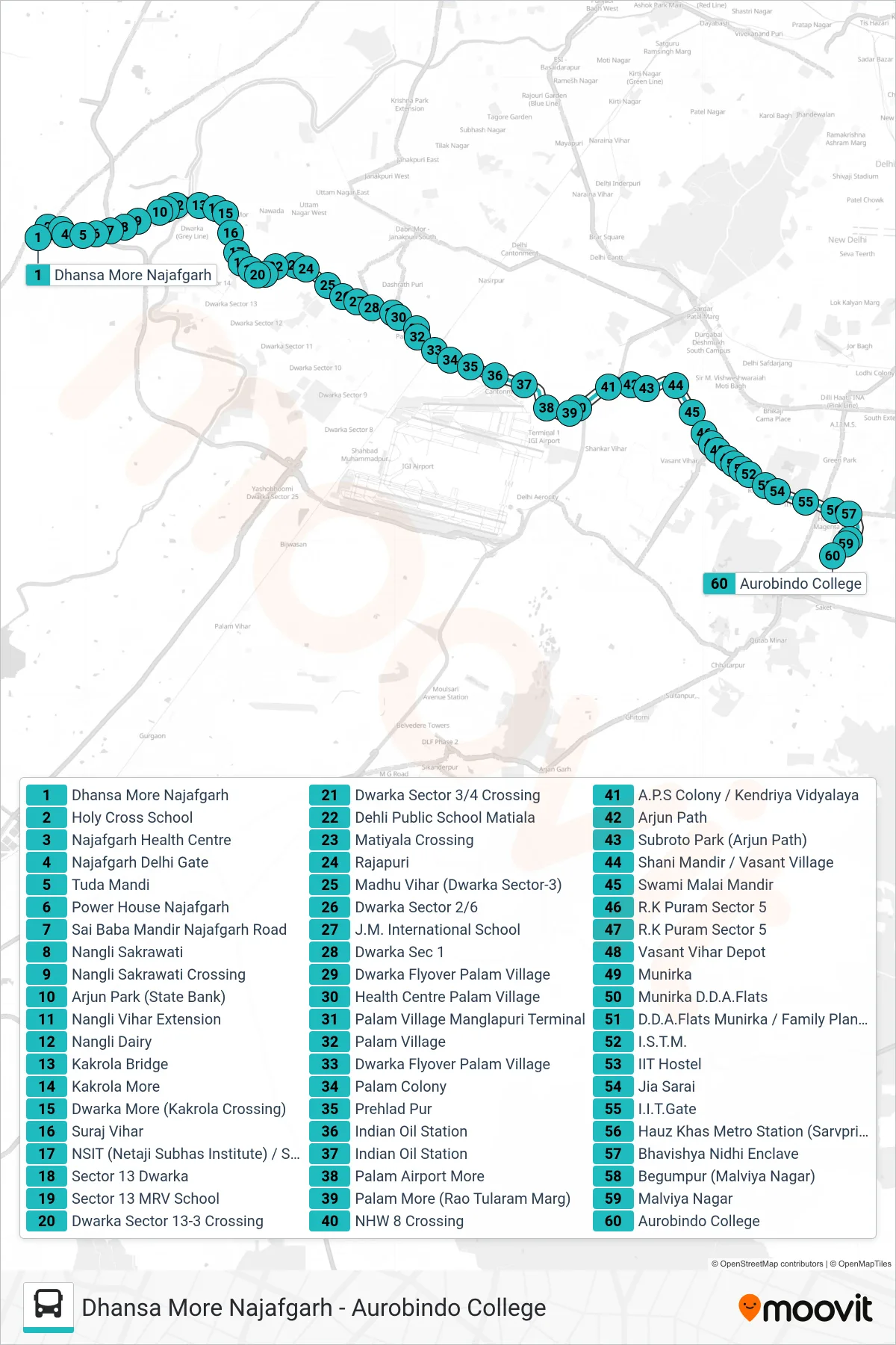 U-SPL-02 bus Line (Aurobindo College) route and stops on a map