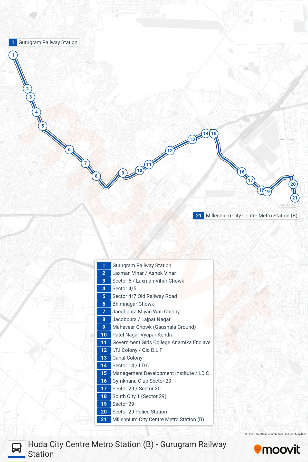 116E bus Line (HUDA City Centre Metro Station (B)) route and stops on a map