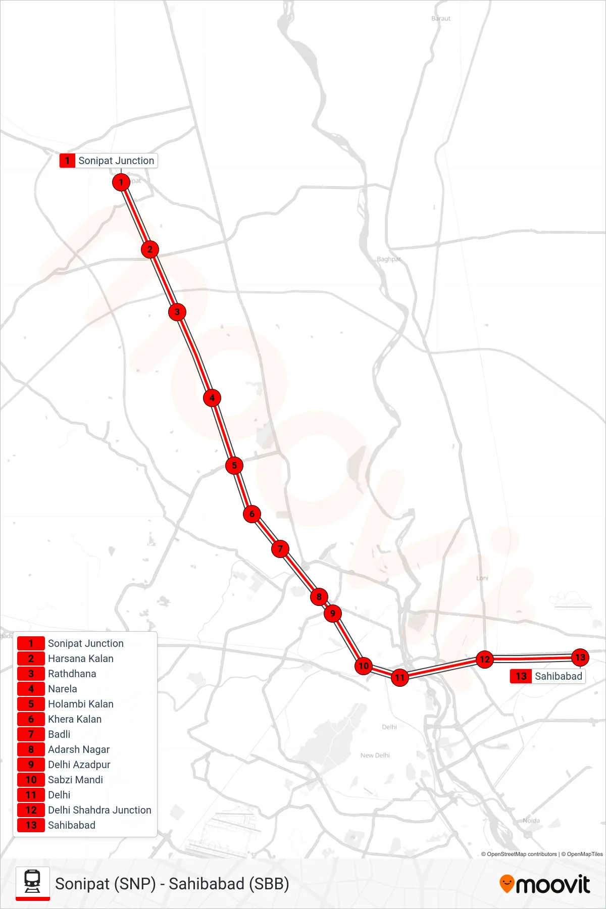 EMU 64004 train Line (Sahibabad (Sbb)) route and stops on a map