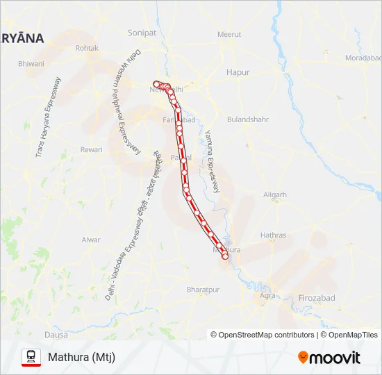 Delhi To Mathura Map Emu 64910 Route: Schedules, Stops & Maps - Mathura (Mtj) (Updated)
