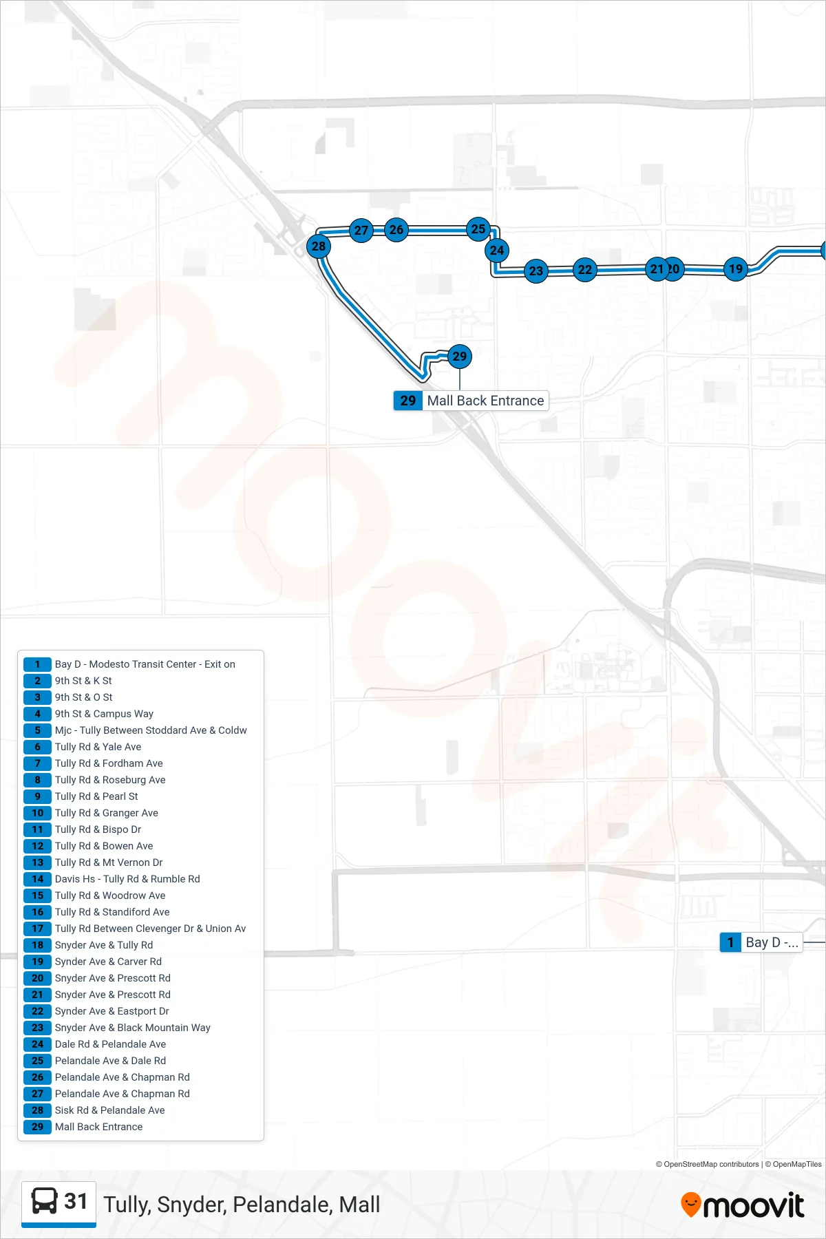 31 bus Line (Tully, Snyder, Pelandale, Mall) route and stops on a map