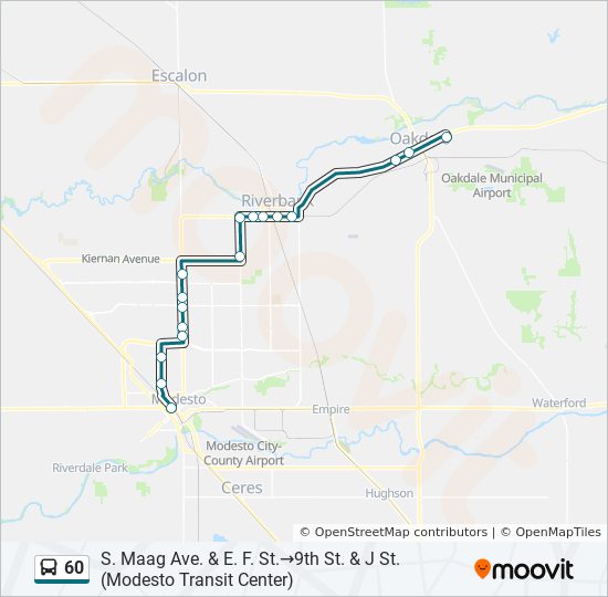 60 Route Schedules Stops Maps S Maag Ave E F St 9th St J St Modesto Transit Center