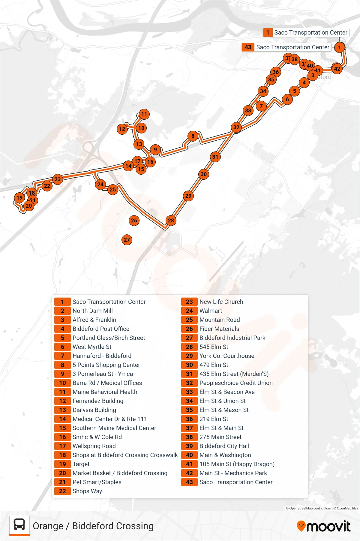 50 bus Line (Saco Transportation Center‎→Saco Transportation Center) route and stops on a map