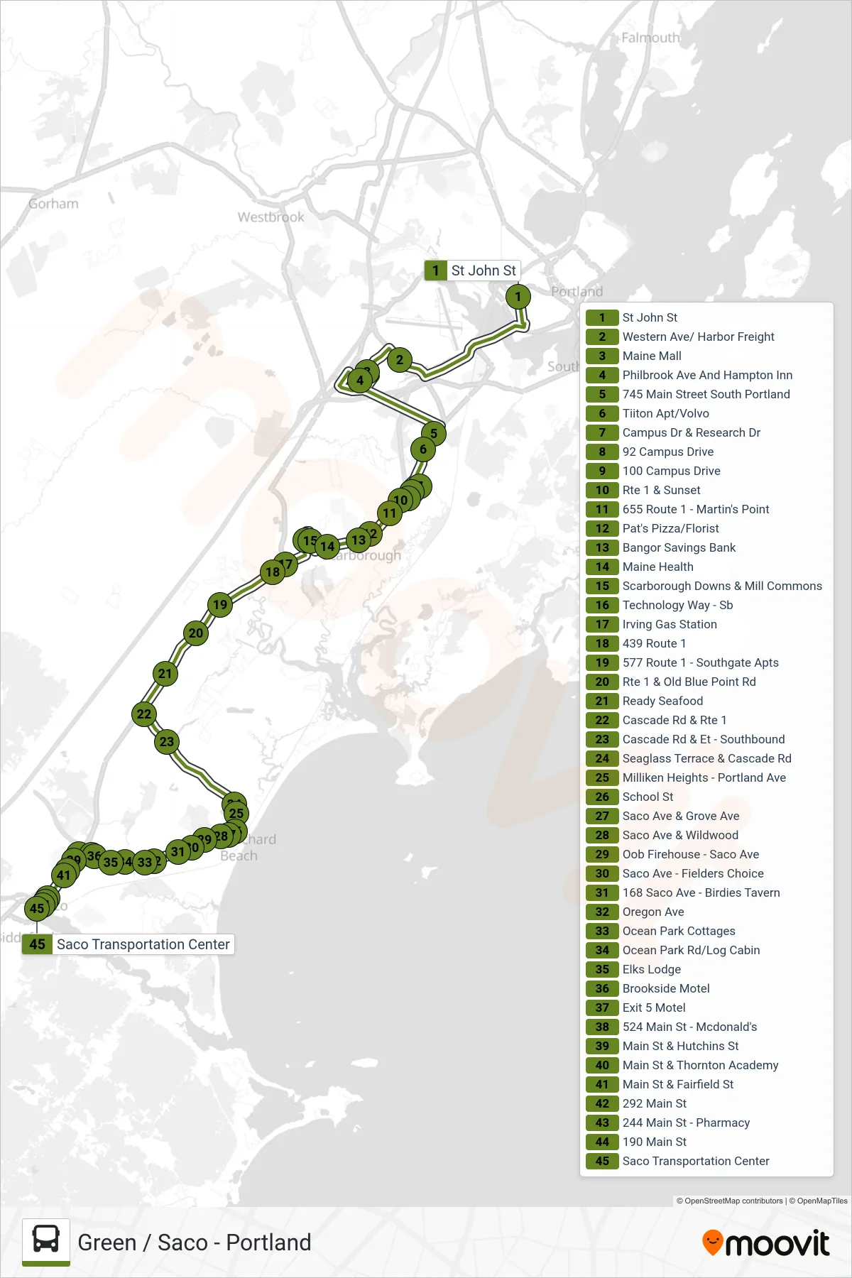 60 bus Line (St John St→Saco Transportation Center) route and stops on a map