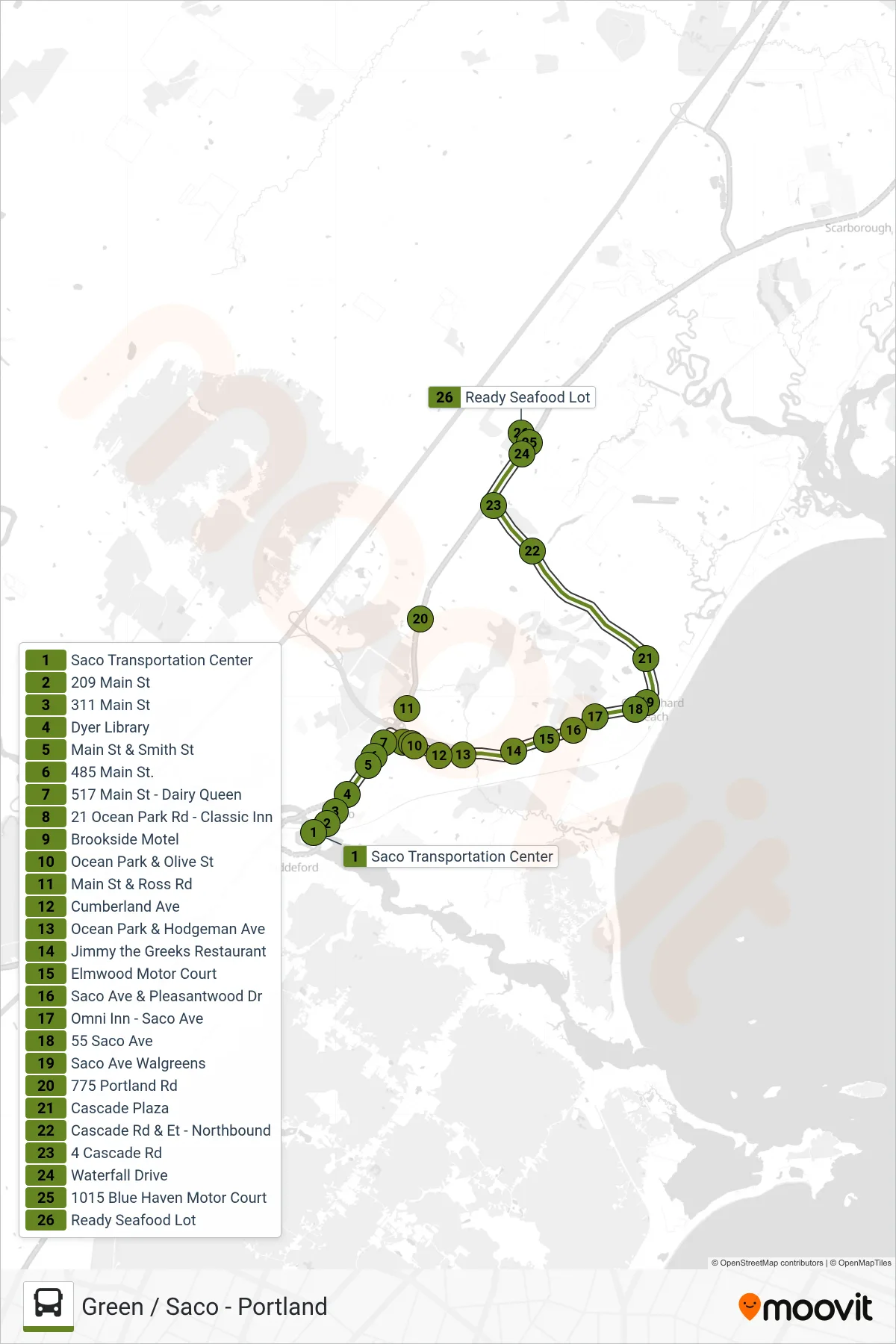 60 bus Line (Saco Transportation Center‎→Ready Seafood Lot) route and stops on a map