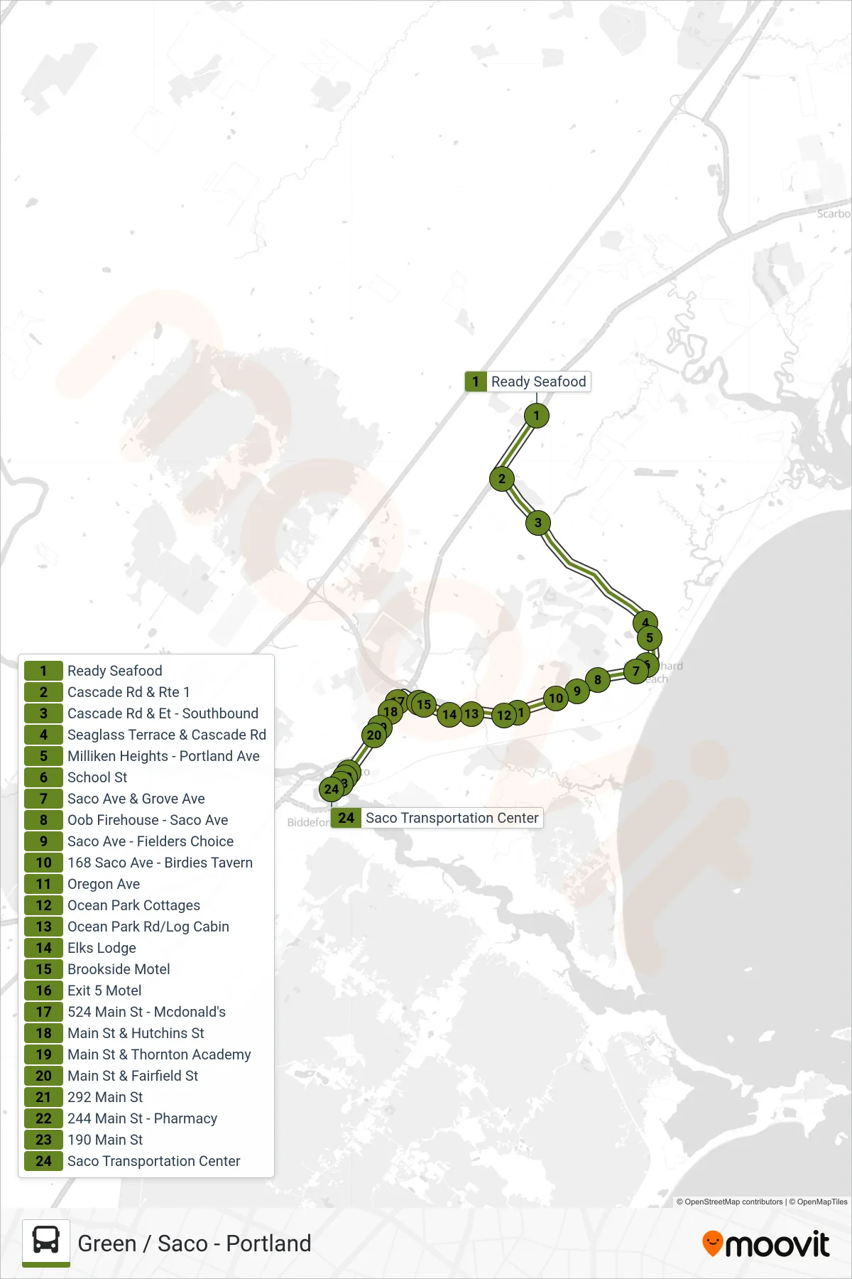 60 bus Line (Ready Seafood‎→Saco Transportation Center) route and stops on a map