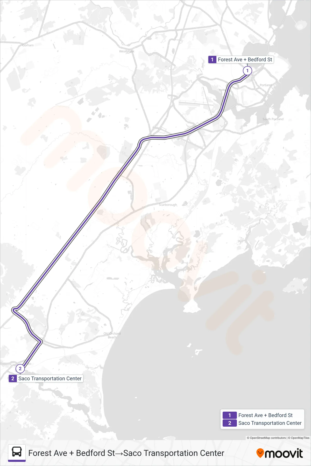 70 bus Line (Forest Ave + Bedford St→Saco Transportation Center) route and stops on a map