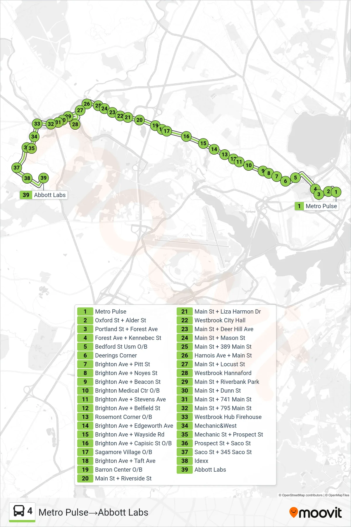 4 bus Line (Metro Pulse→Abbott Labs) route and stops on a map