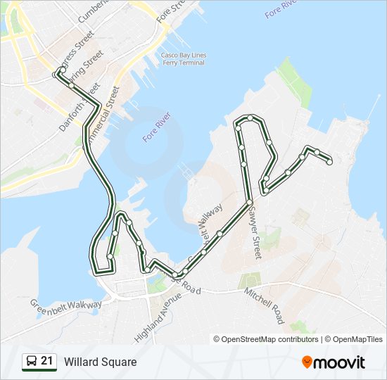 21 bus Line Map