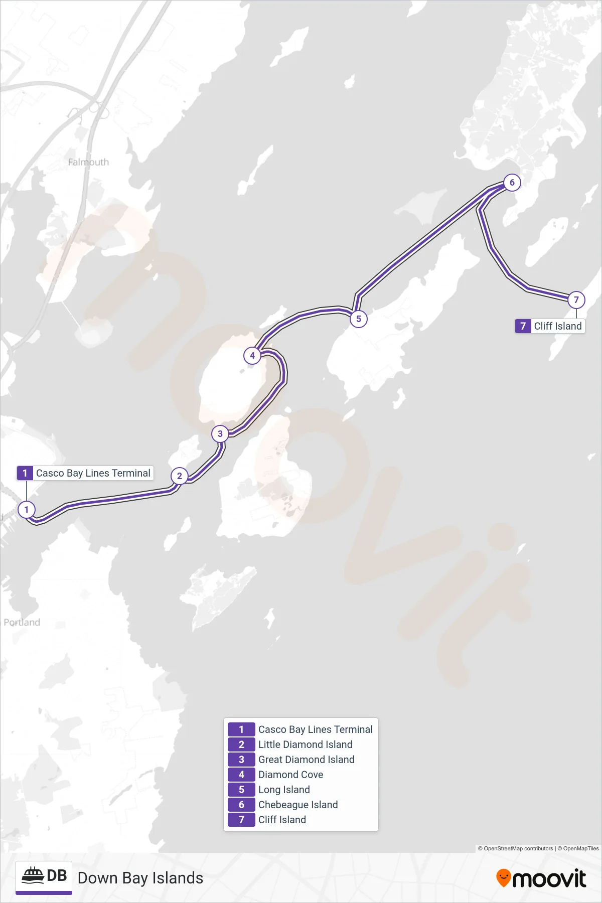 DB ferry Line (Gates 2, 3, Or 4‎→Cliff Island) route and stops on a map