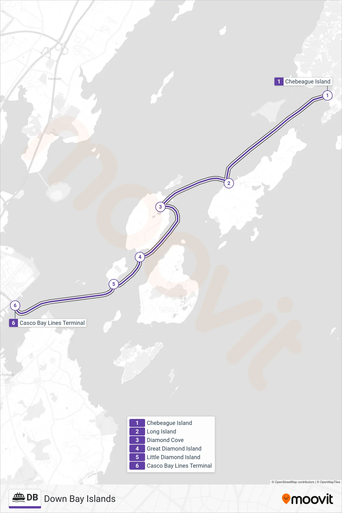 DB ferry Line (Chebeague Island→Gates 2, 3, Or 4) route and stops on a map