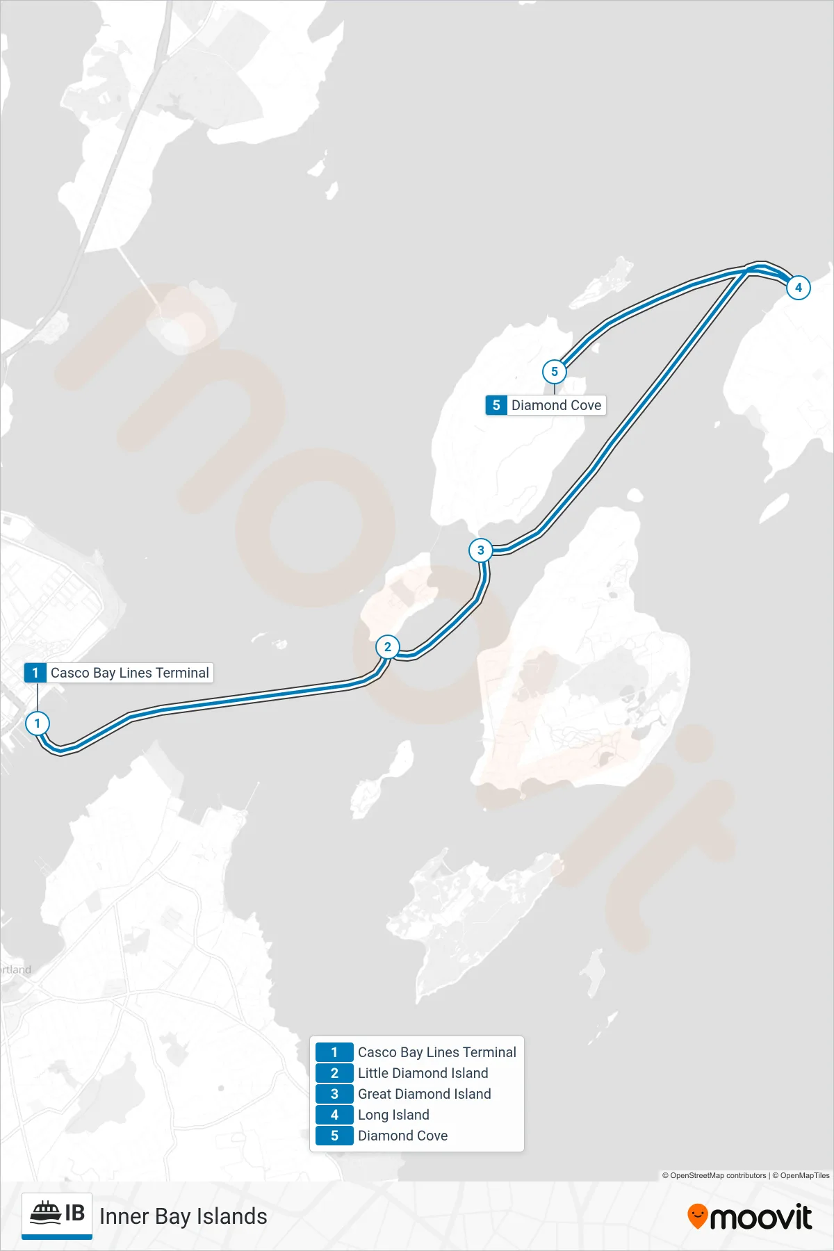IB ferry Line (Gates 2, 3, Or 4→Diamond Cove) route and stops on a map