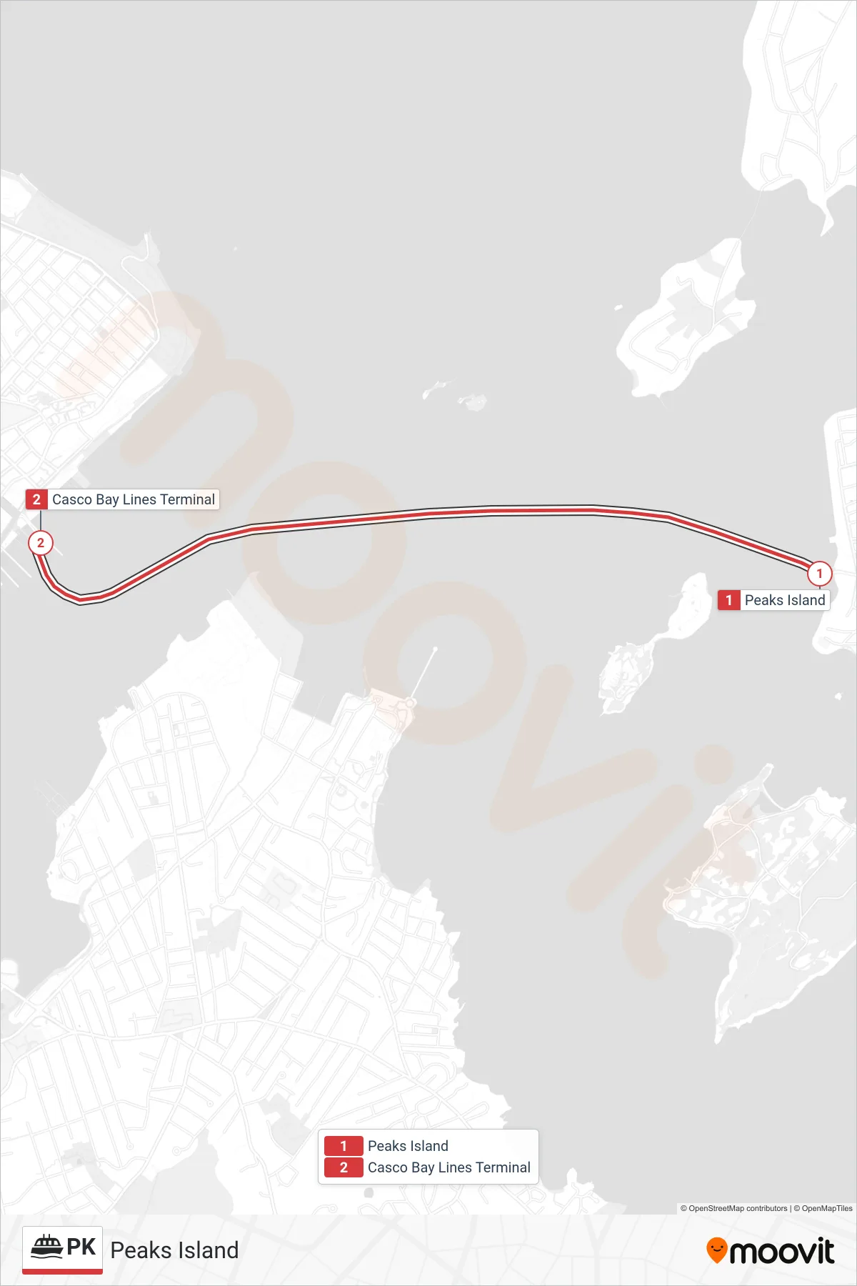 PK ferry Line (To Portland) route and stops on a map