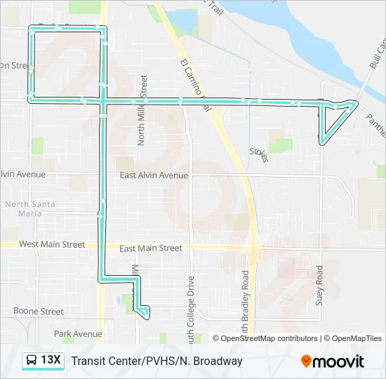 13X Bus Line Map