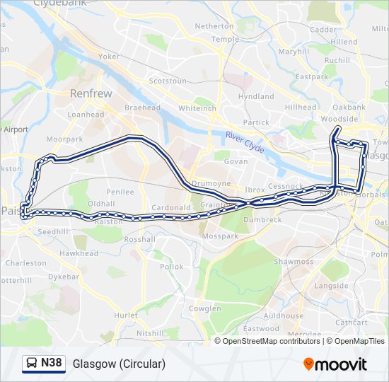 N38 bus Line Map