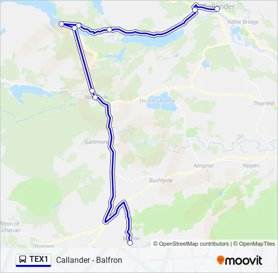 TEX1 Bus Line Map