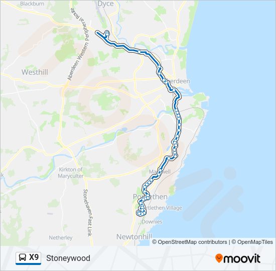 X9 Bus Line Map