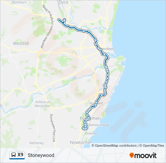 X9 Bus Line Map