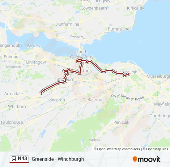 N43 Bus Line Map