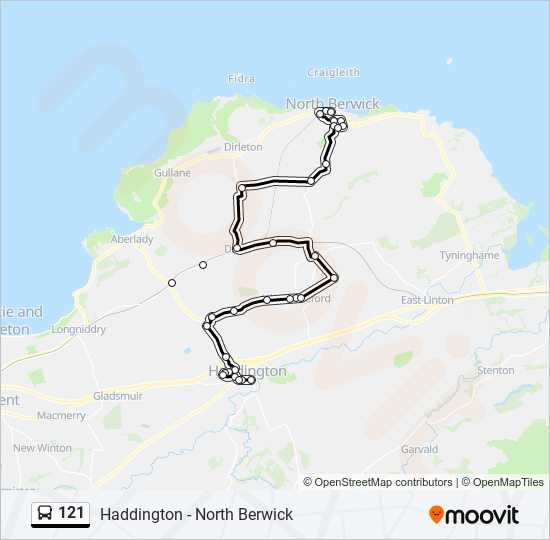 Bus 121 Route Map 121 Route: Schedules, Stops & Maps - North Berwick (Updated)