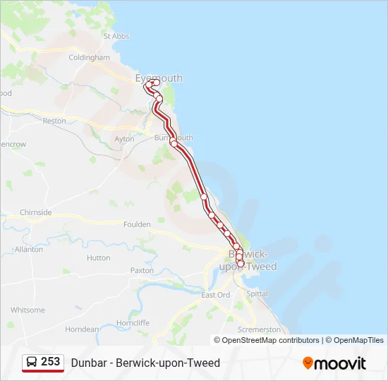 253 Route - Dunbar - Berwick-upon-Tweed: Schedules, Stops & Maps ...